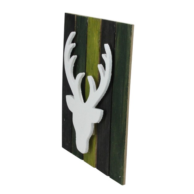 Wood Deer On Green Washed Pallet Inspired Frame Christmas Wall Hanging