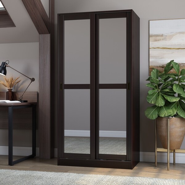 Palace Imports 100% Solid Wood 2-Sliding Door Wardrobe Armoire with Optional Mirrored Doors - - 20000830