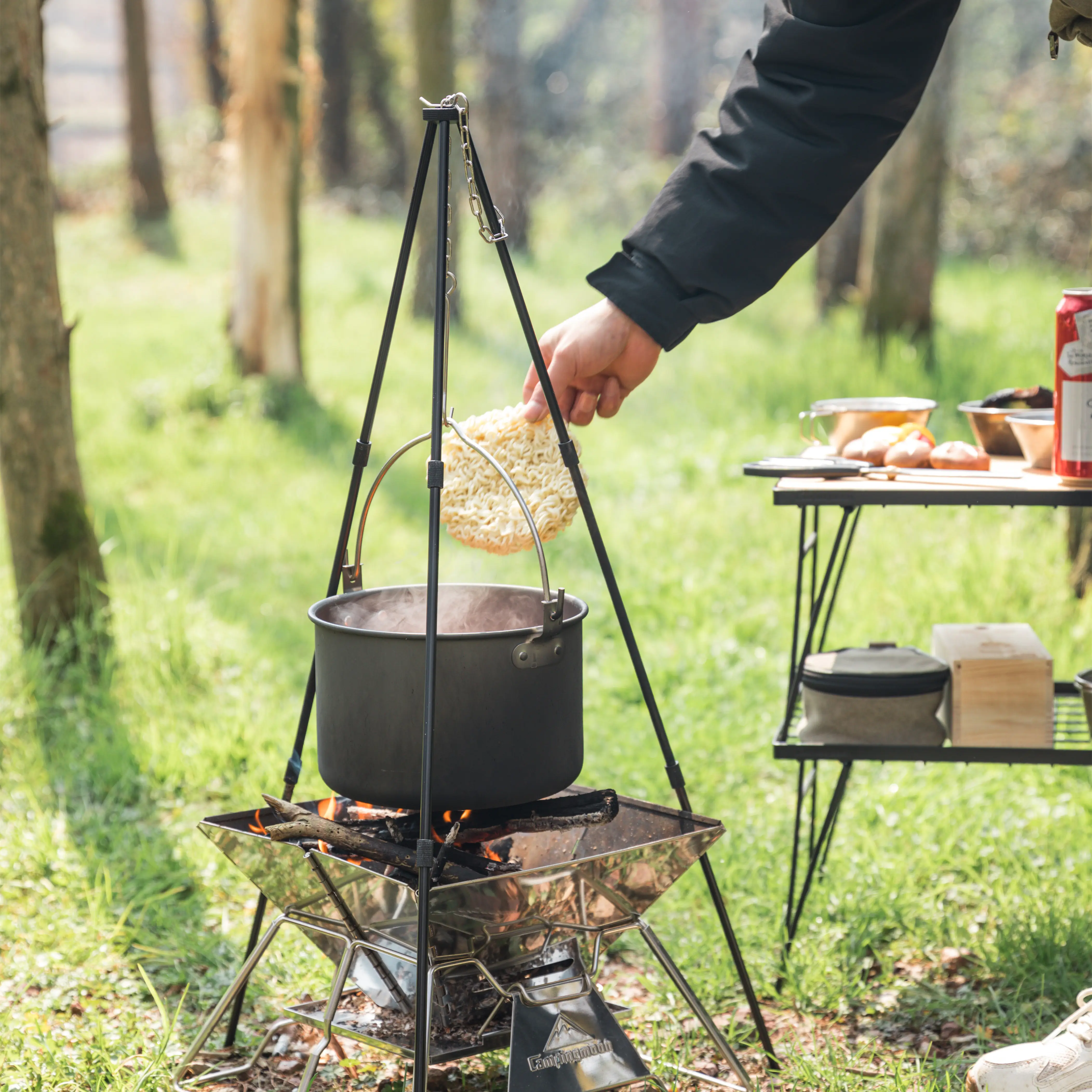 Outdoor Camping Classical Bonfire Cooker BBQ Grill Stand Bushcraft Detachable Aluminum oy Tripod Pot Holder Hanger Bracket