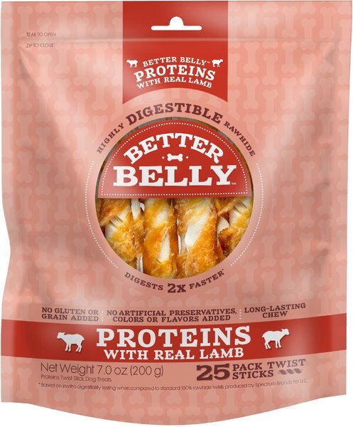 Better Belly Proteins Real Lamb Twists Dog Treats， 25 count