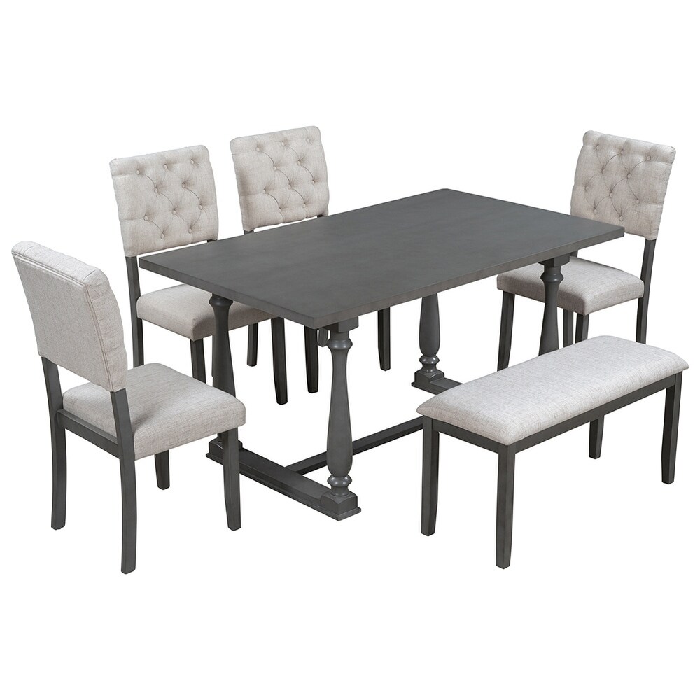 6pcs Dining Table and Chair Set with Foam covered Seat Backs Cushions