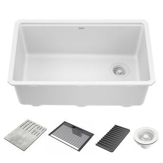 Delta Everest White Granite Composite 30 in. Single Bowl Undermount Workstation Kitchen Sink with Accessories 75B933-30S-WH