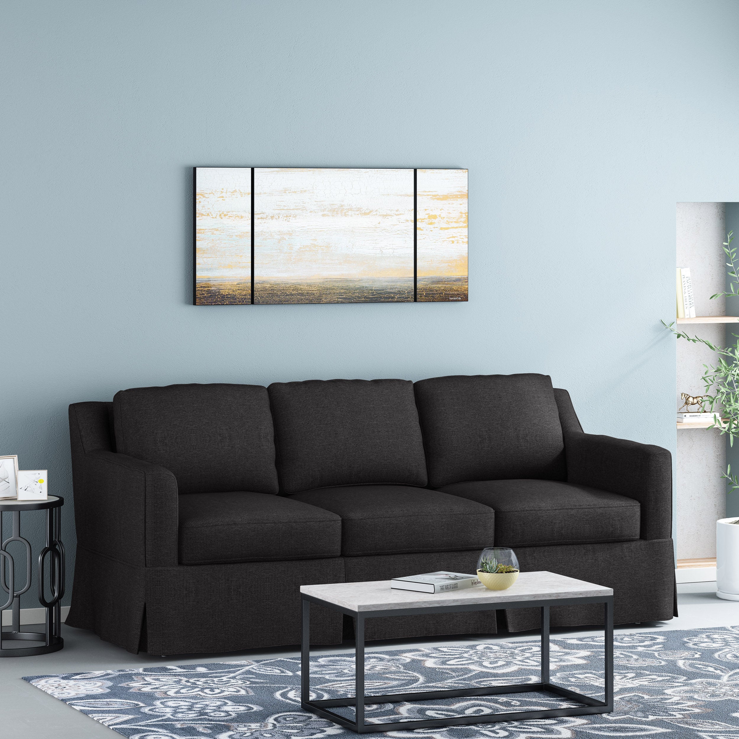 Bainville Contemporary Fabric 3 Seater Sofa with Skirt