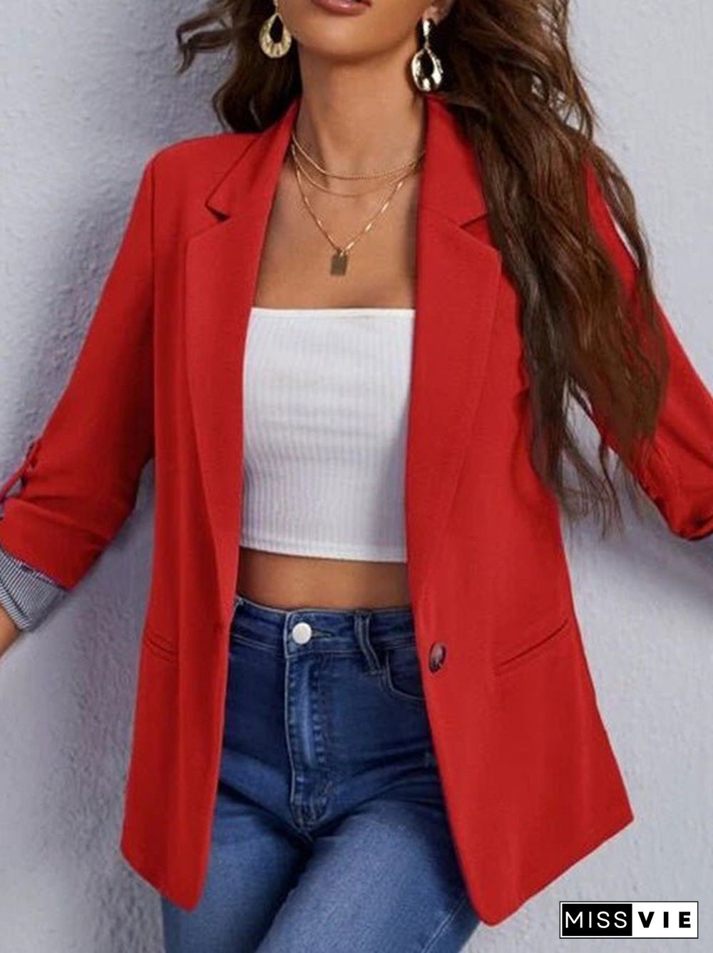 Women'S Blazers Solid Lapel Slim Fit Long Sleeve Blazers