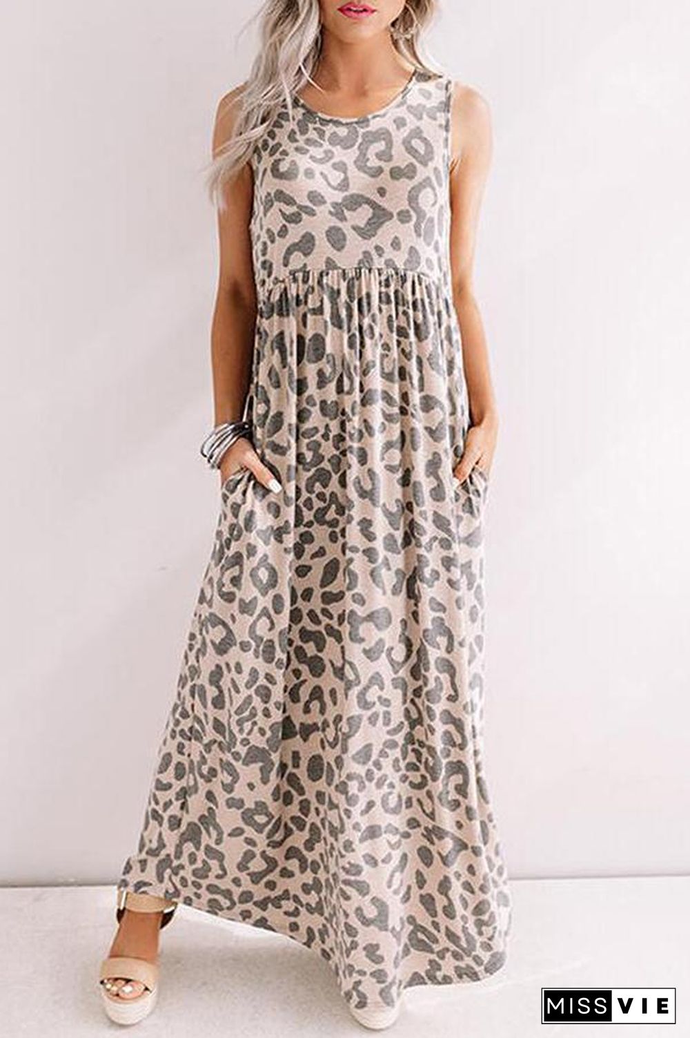 Leopard Print Sleeveless Maxi Dress P13157