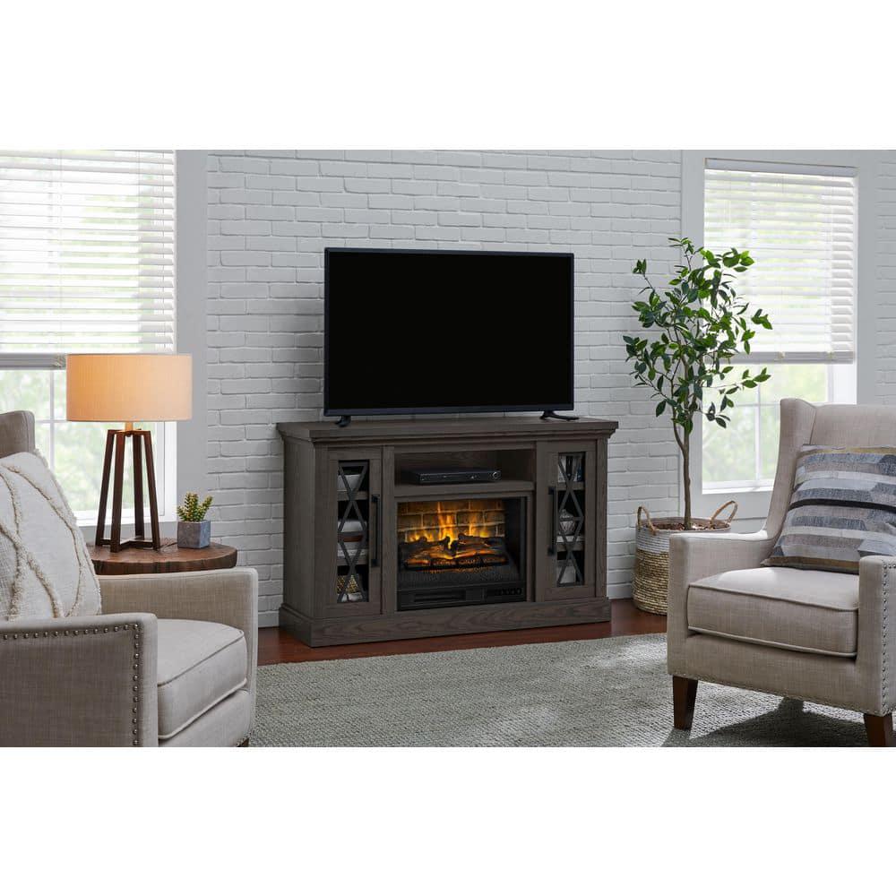 StyleWell Concours 54 in Freestanding Electric Fireplace TV Stand in Warm Gray with Charcoal Oak Grain