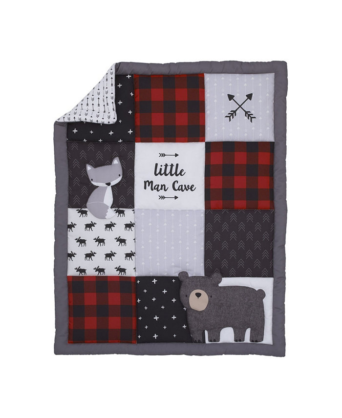 NoJo Little Man Cave  Bear  Fox  Moose  Buffalo Check and Arrows Rustic Nursery Mini Crib Set  3 Piece