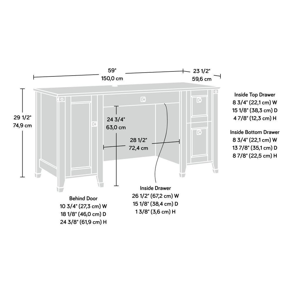 SAUDER 59 in. Rectangular Coffee Oak 3 Drawer Executive Desk with File Storage 422350