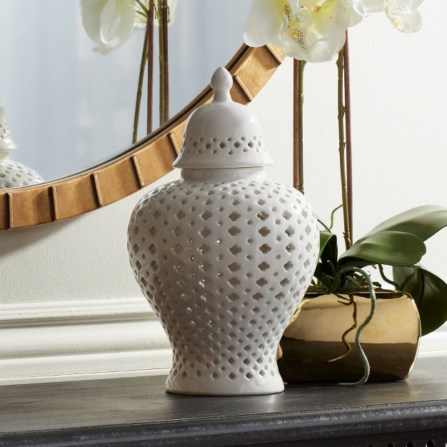 High Glossy White Stoneware Urn Jar With Lid