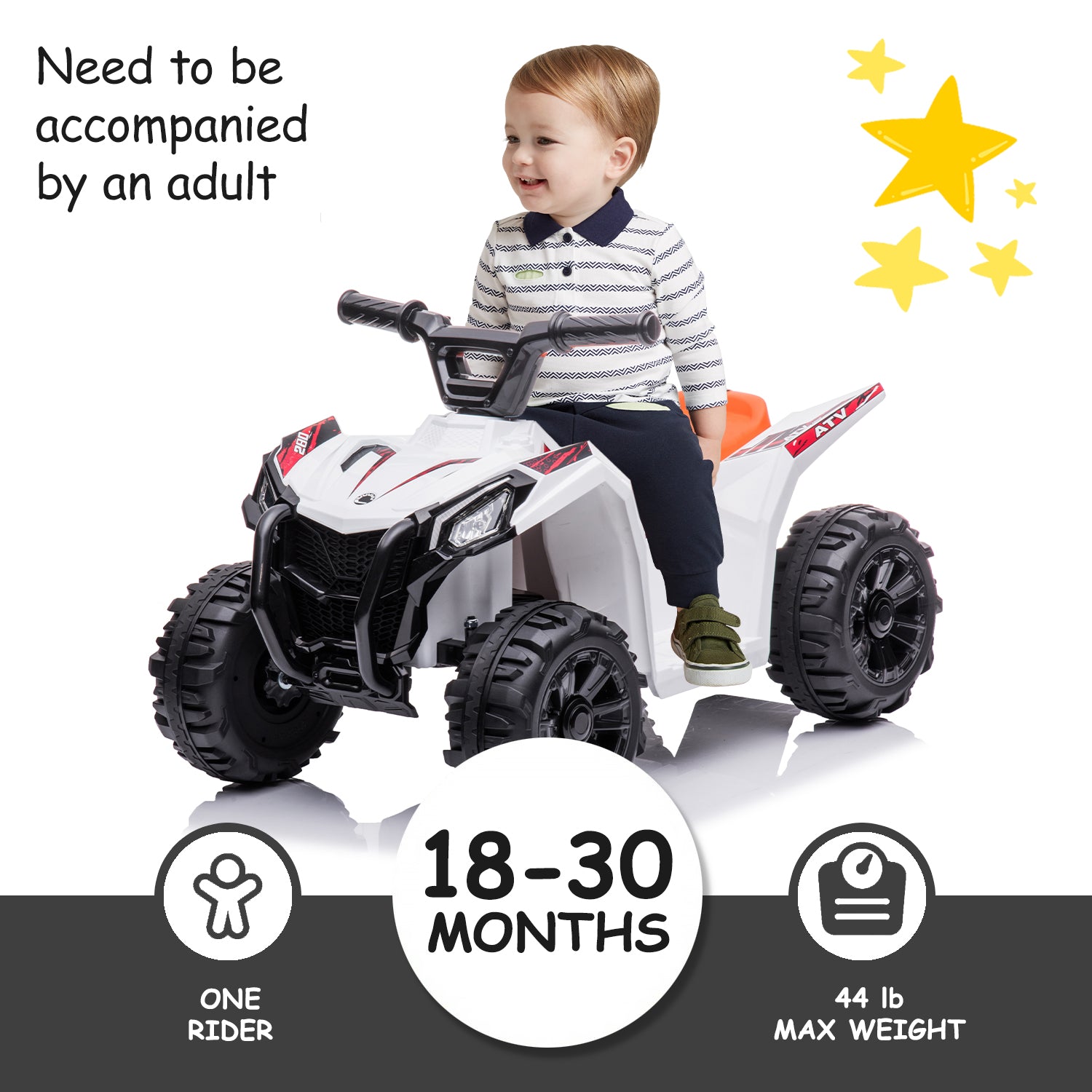 uhomepro 6V Kids Electric ATV 4 Wheels Ride On Cars Toy for Boys Girls, White