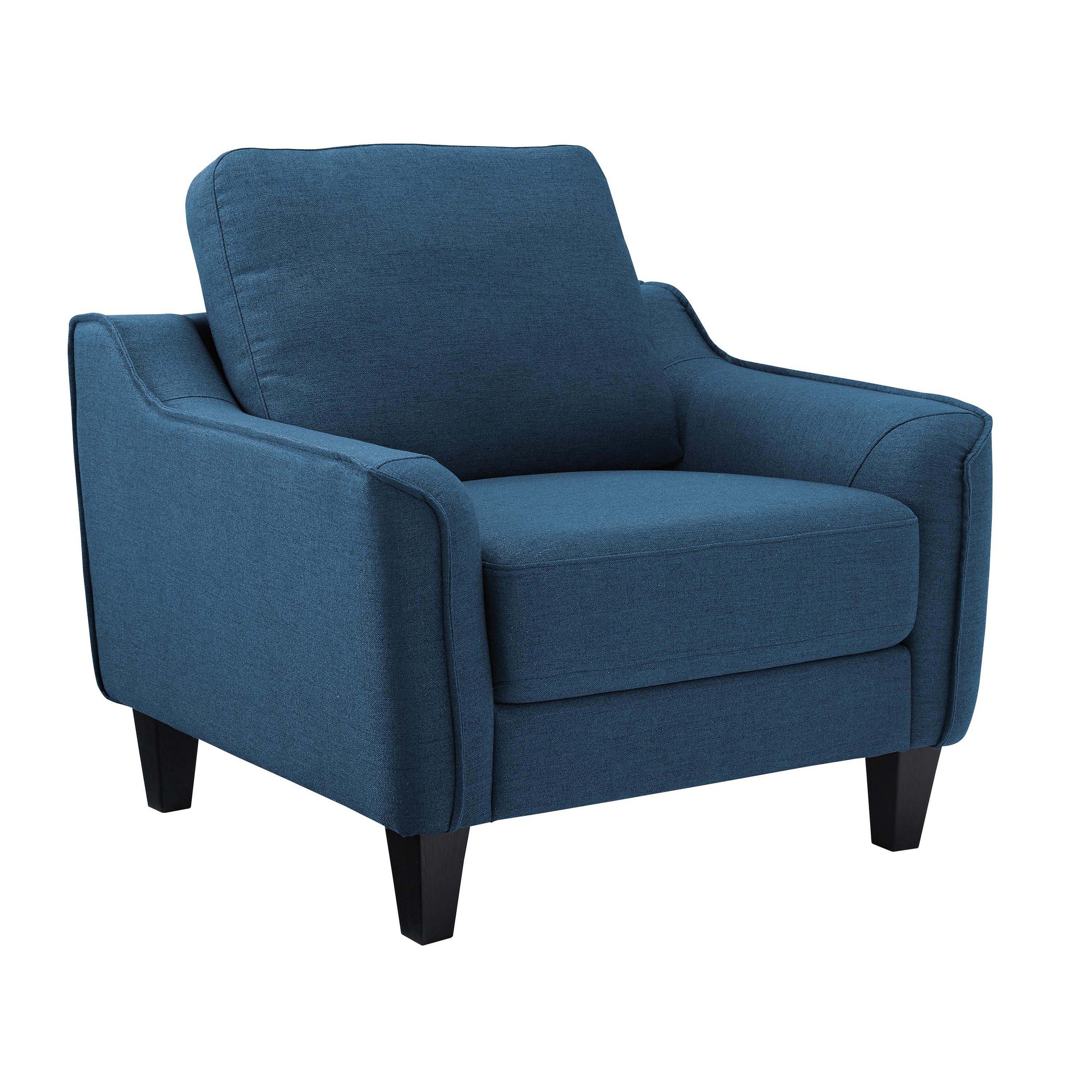 Fabric Upholstered Wooden Chair with Corner Blocked Frame， Blue - 36.5 H x 36.13 W x 33.5 L Inches