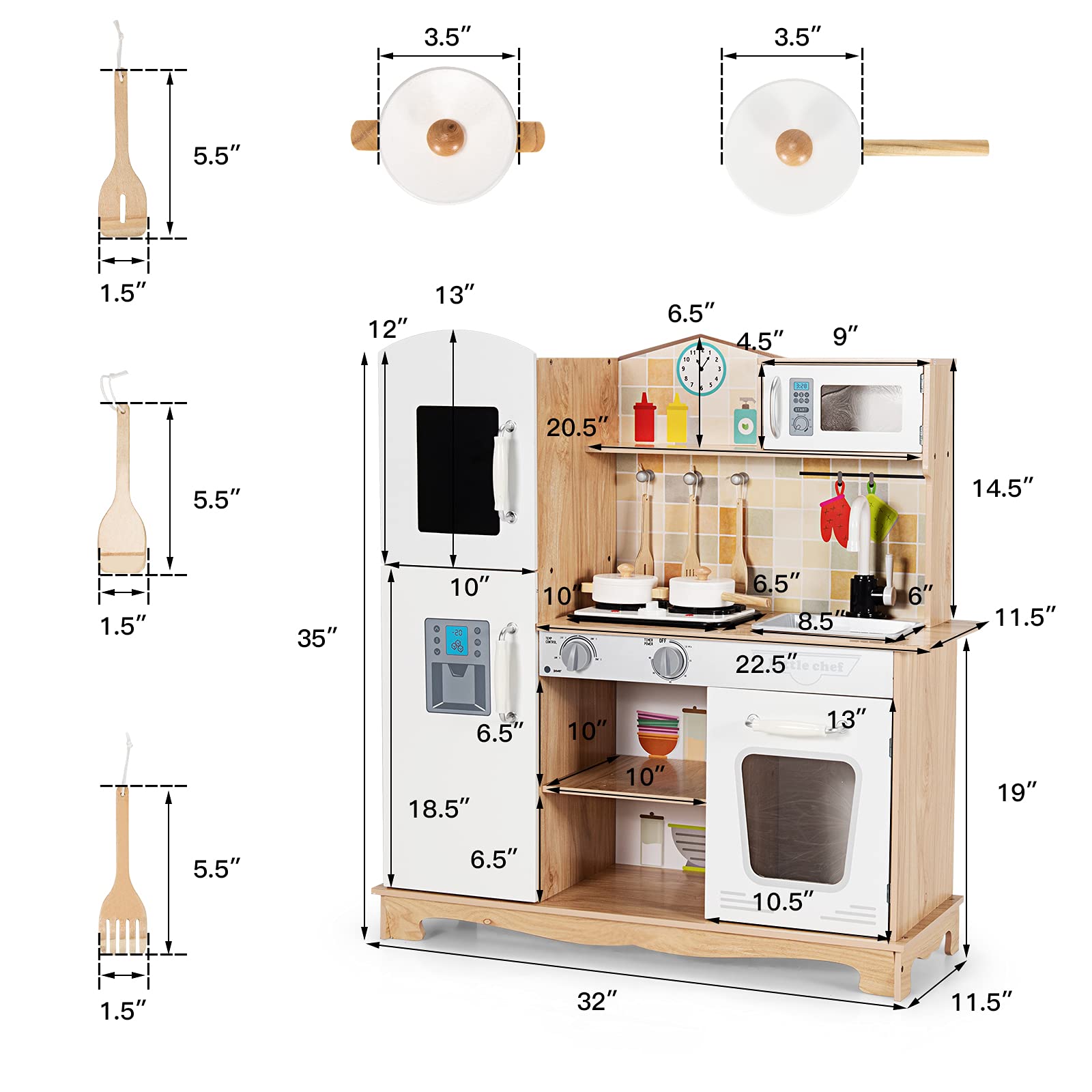 Costzon Kids Kitchen Playset, Wooden Pretend Play Kitchen Toy Set