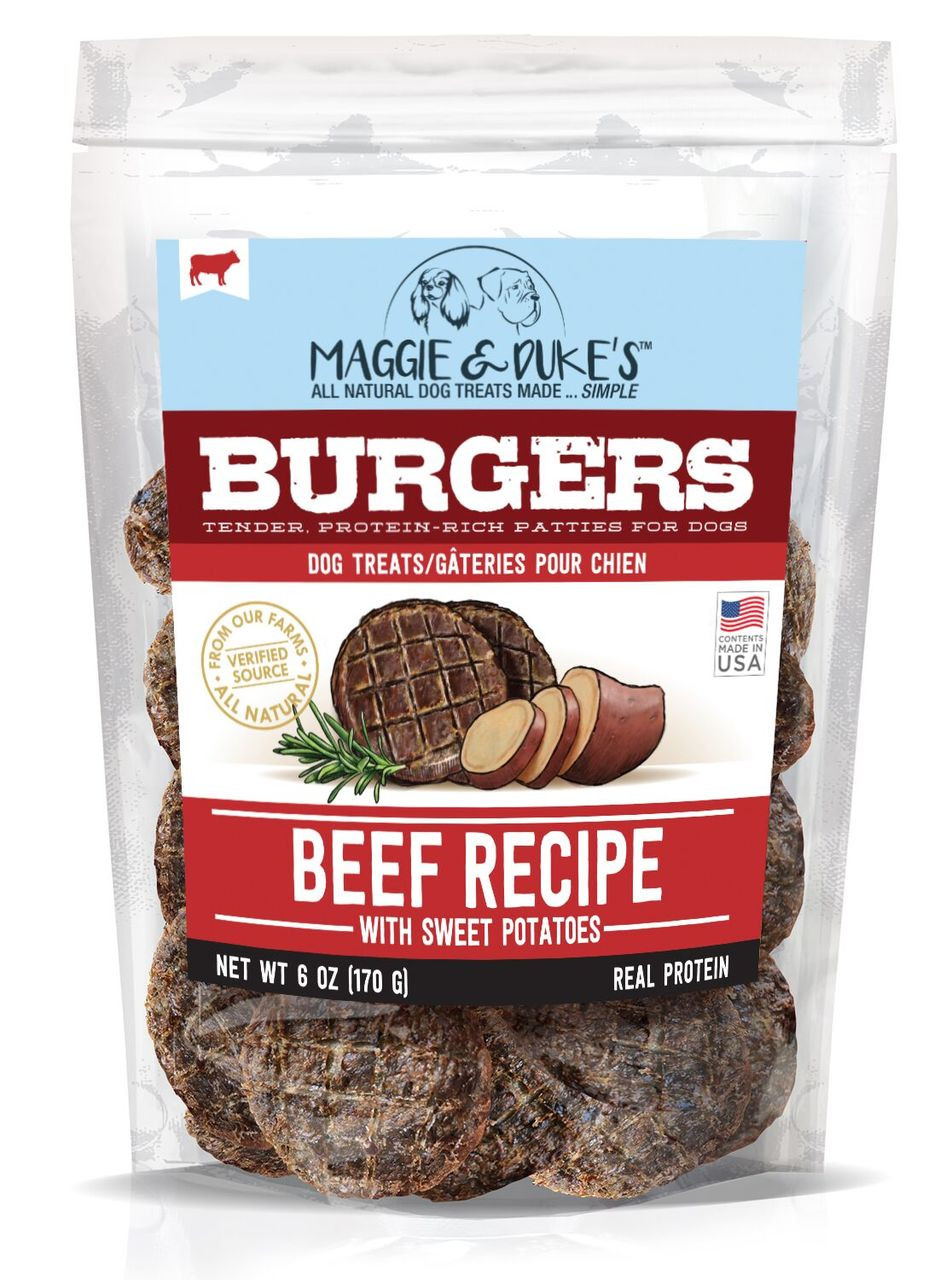 Maggie and Duke's Beef and Sweet Potato Burgers Dog Treats， 6oz.