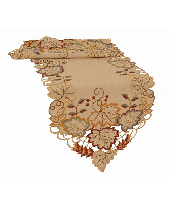 Manor Luxe Harvest Verdure Embroidered Cutwork Fall Table Runner