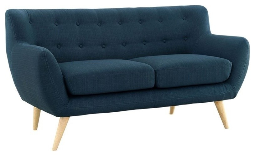 Hawthorne Collection Fabric Loveseat in Azure   Midcentury   Loveseats   by Homesquare  Houzz