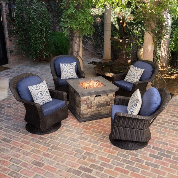 Alhambra Wicker 5piece Outdoor Club Chairs and Firepit Set by Christopher Knight Home