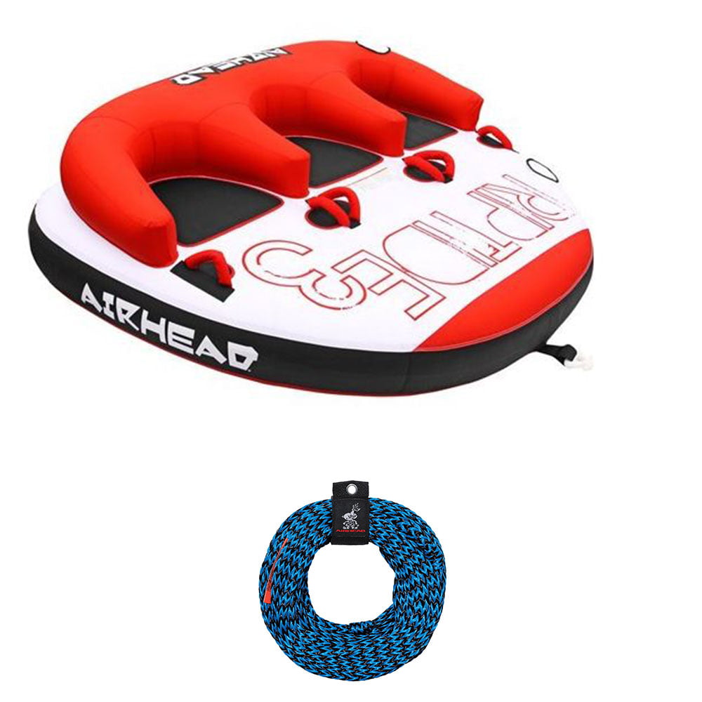 Airhead Triple Rider Inflatable Towable Tube w/ Towing Rope 60 Feet Long