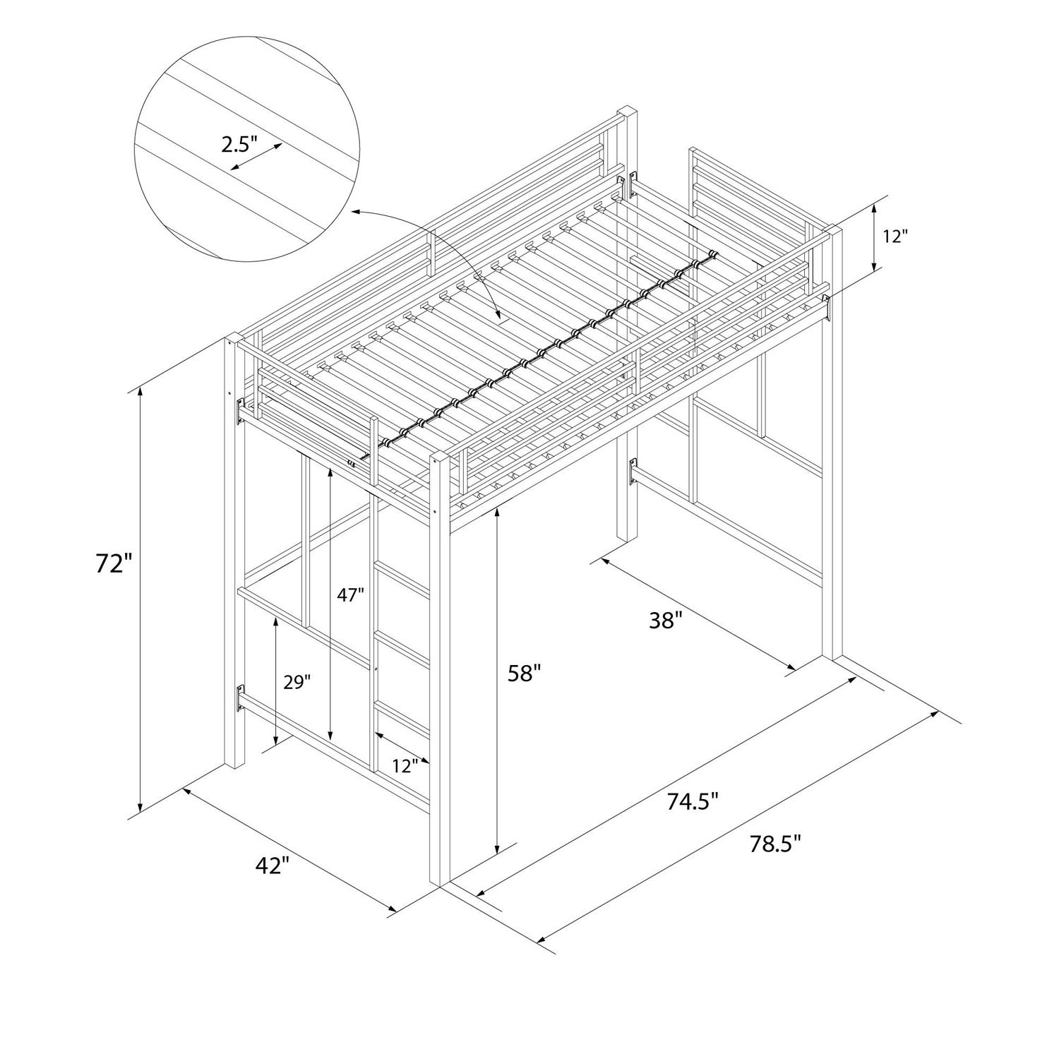 Your Zone Metal Loft Bed Twin Size Navy  Crowdfused