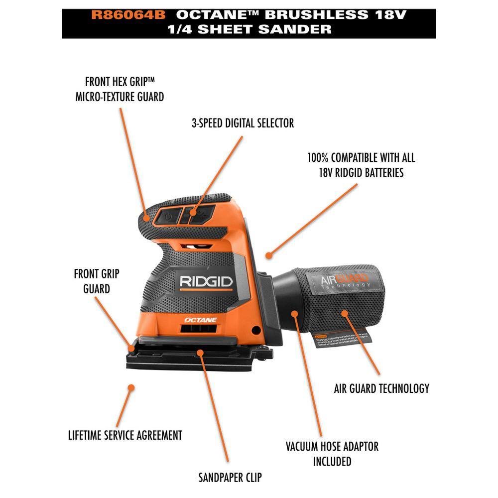 RIDGID 18V Cordless 2-Tool Combo Kit with Random Orbit Sander and 14 in. Sheet Sander (Tools Only) R8404439SB2N