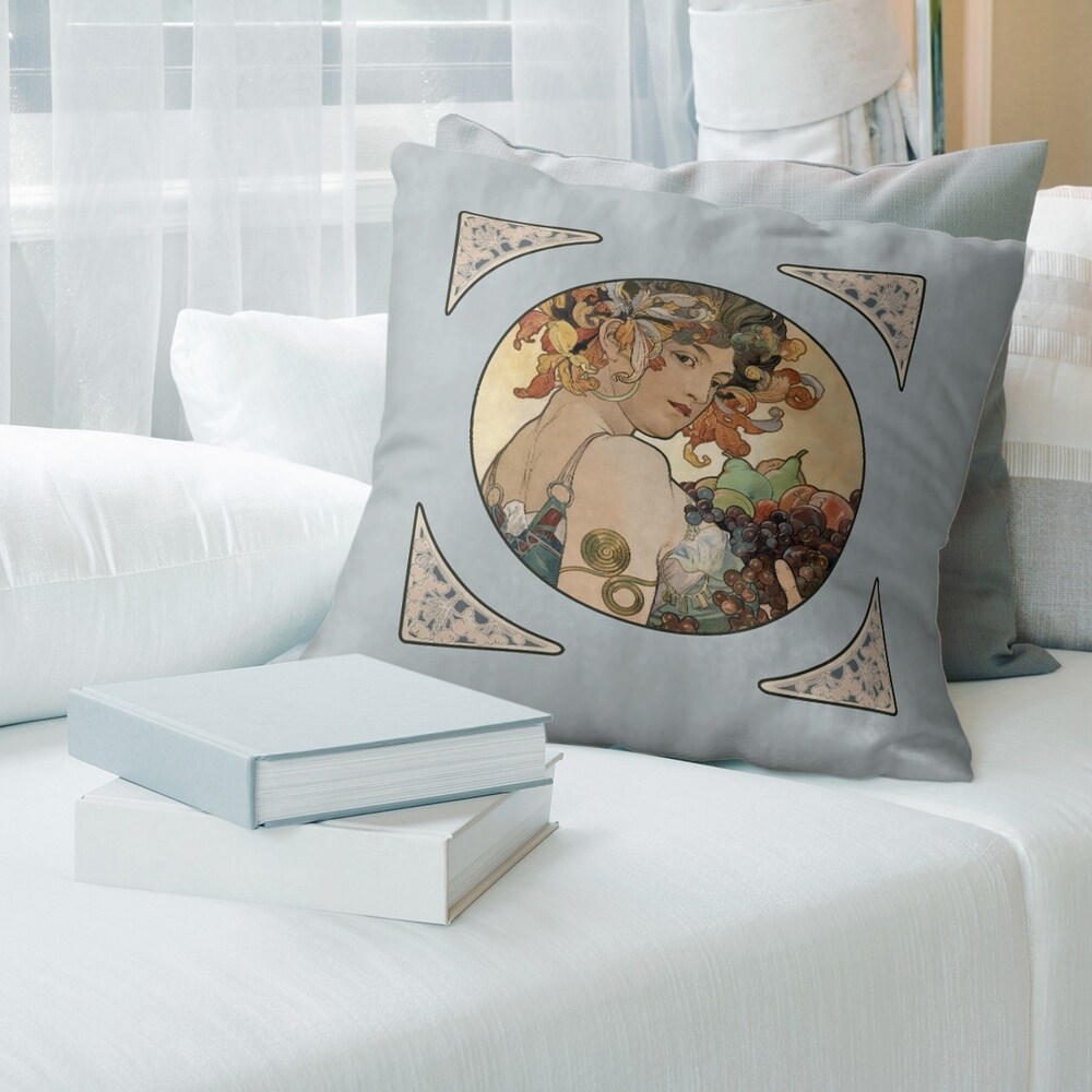 Porch   Den Alphonse Mucha 'Fruit Panel' Throw Pillow