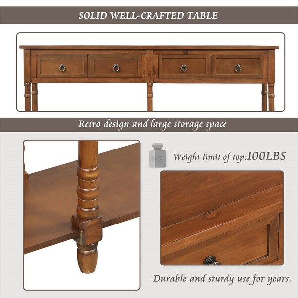 Control table with 2 drawers and bottom shelf， farmhouse couch table with solid wood tapered legs