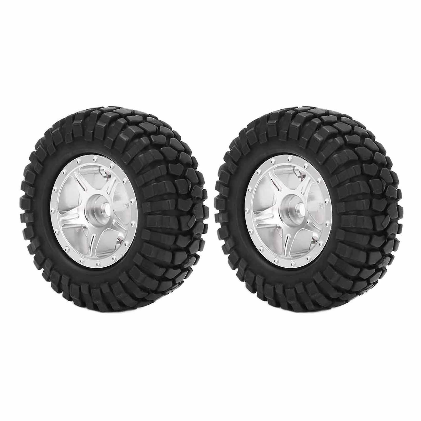 2pcs Aluminum Rims Tires Set For Axial Scx24 Axi00001 1/24 Rc Crawler Car Upgrade Partssilver