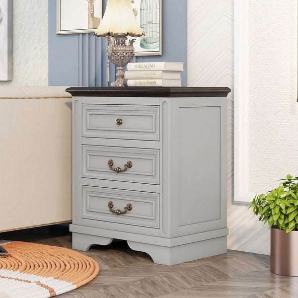 Nightstand with 3 Drawers + USB Charging Ports - - 37981784