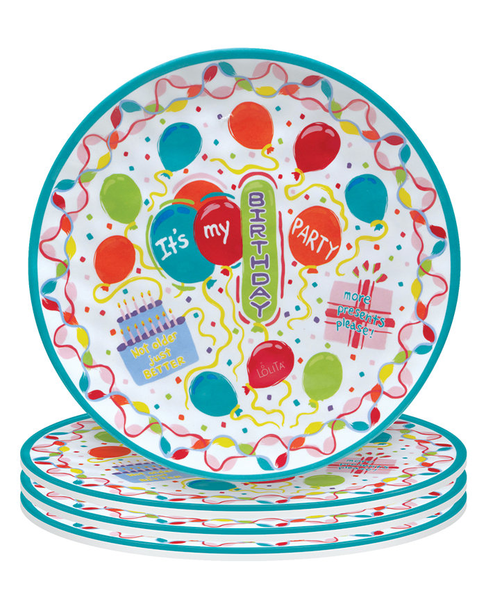 Certified International Lolita Birthday Bash Melamine Set of 4 Dinner Plate