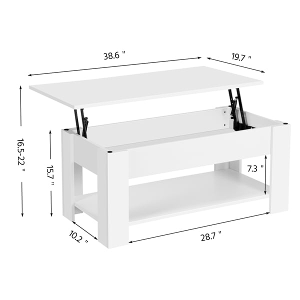 Easyfashion Modern Wood Lift up Top Coffee Table with Storage Shelf, White Finish