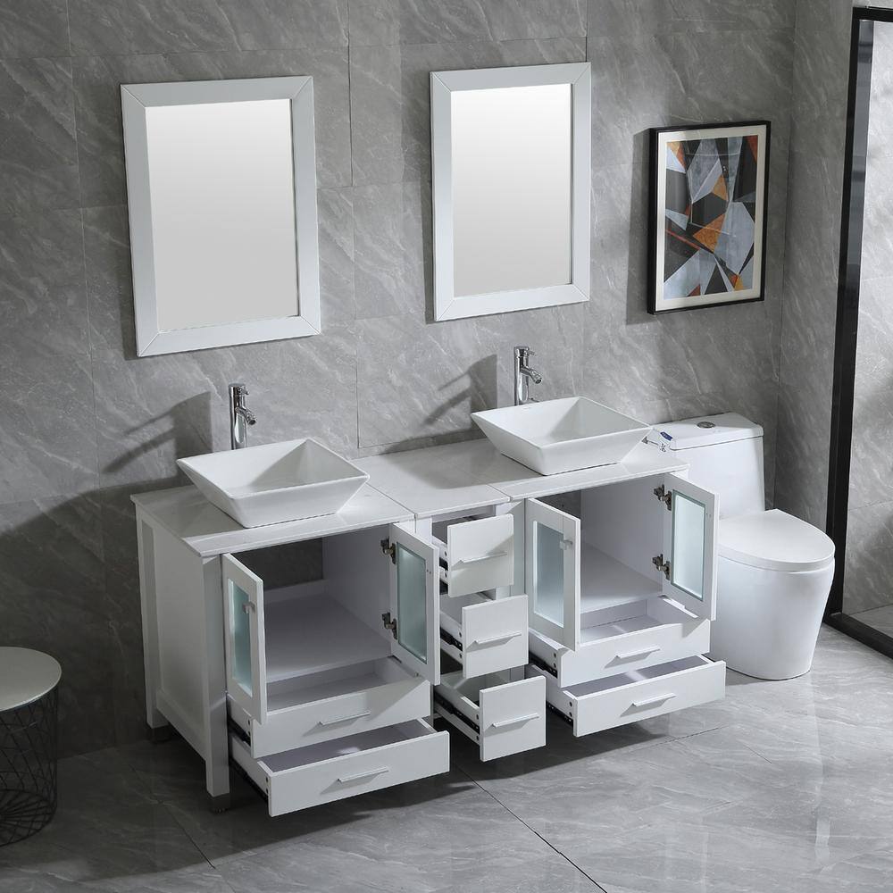 walsport 60 in. W x 21.5 in. D x 61 in. H Double Sinks Bath Vanity in White with Ceramic Top and Mirror 2*USBR4578+USBR4579+2*USBR4360