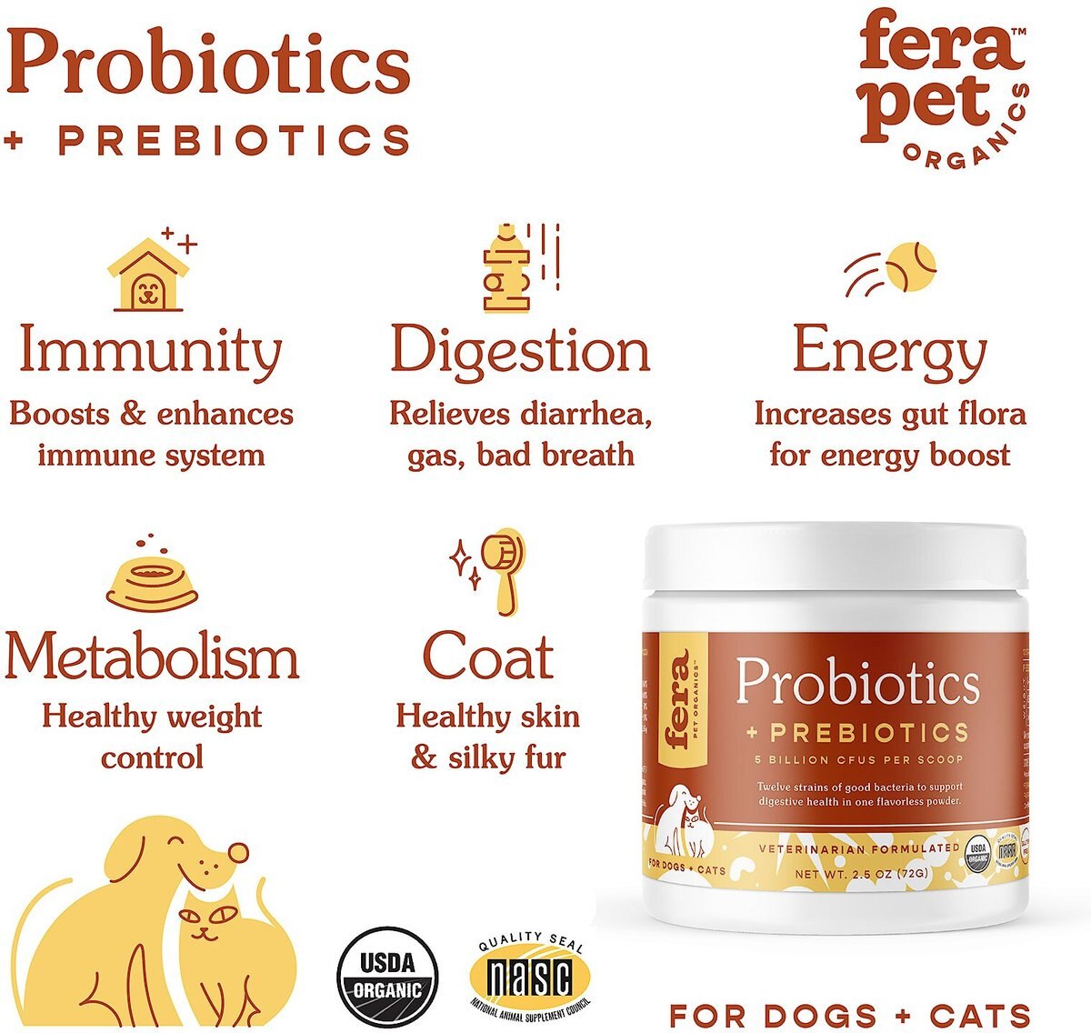 Fera Pet Organics Probiotics with Organic Prebiotics for Dogs and Cats