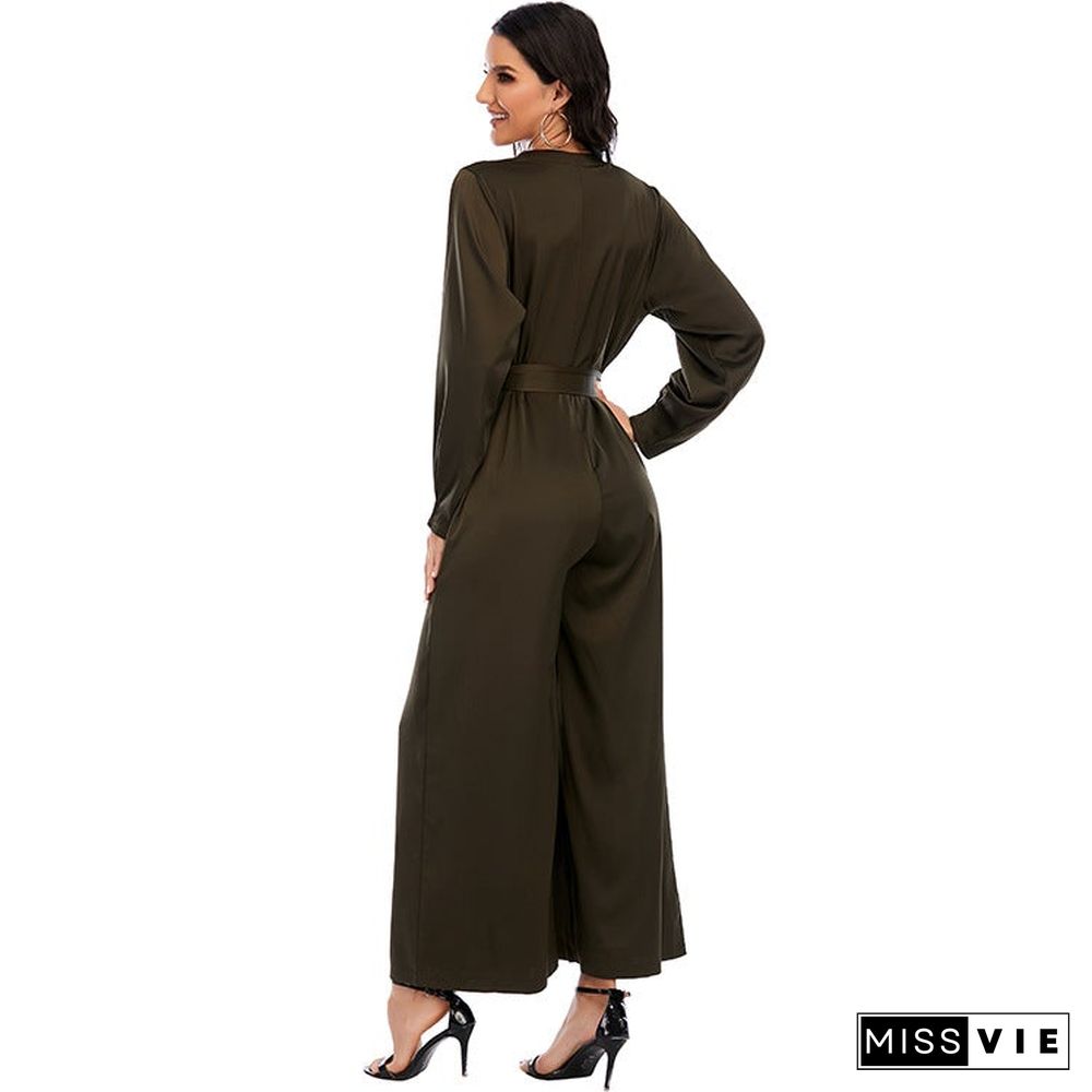 Fashion Jumpsuit Solid Color Waist Temperament Wide-leg Pants