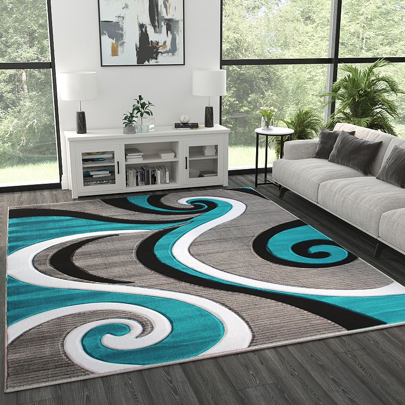 Masada Rugs Masada Rugs Sophia Collection 8'x10' Modern Contemporary Hand Sculpted Area Rug in Turquoise