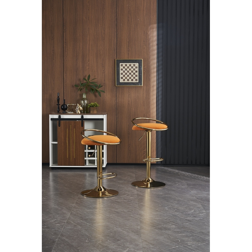 Bar Stools Set of 2 Counter Height Adjustable velvet Padded 360° Swivel Bar Chairs