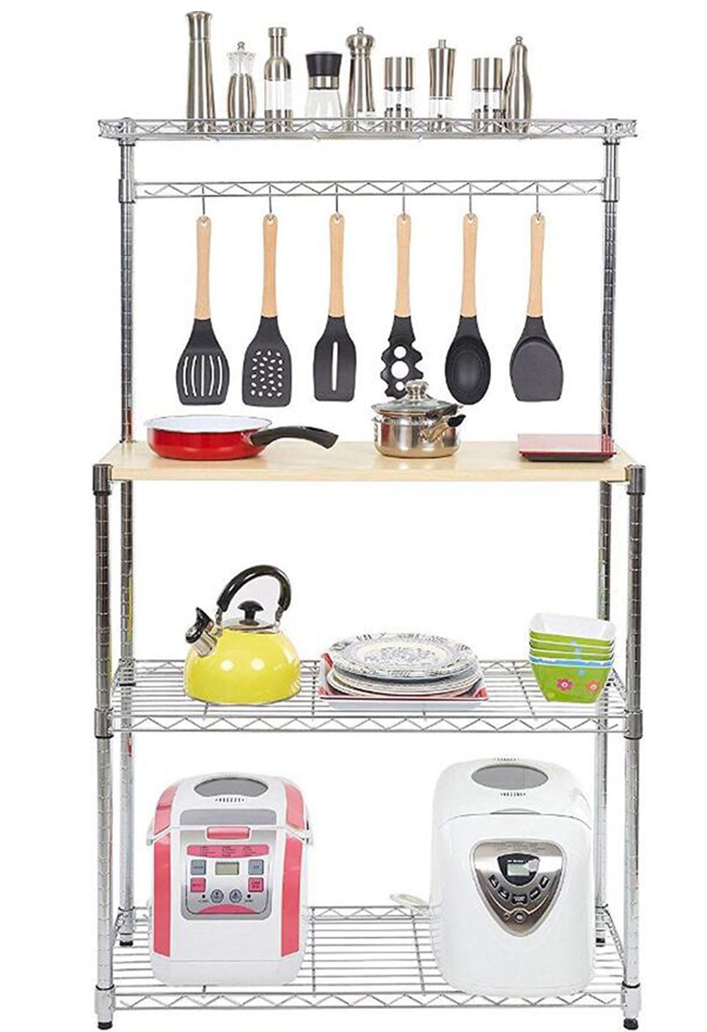 Nisorpa Baker's Rack for Kitchens， Microwave Stand Storage Rack， Kitchen Storage Organizer Shelf Workstation with 6 Hooks