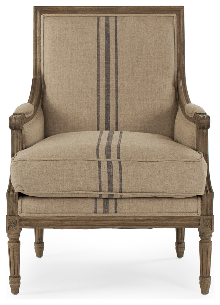 Louis Club Chair  English Khaki Linen With Blue Stripe   French Country   Armchairs And Accent Chairs   by Zentique  Inc.  Houzz