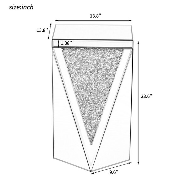 13.8'' Mirrored End Table，Modern Side Table with Crushed Diamond