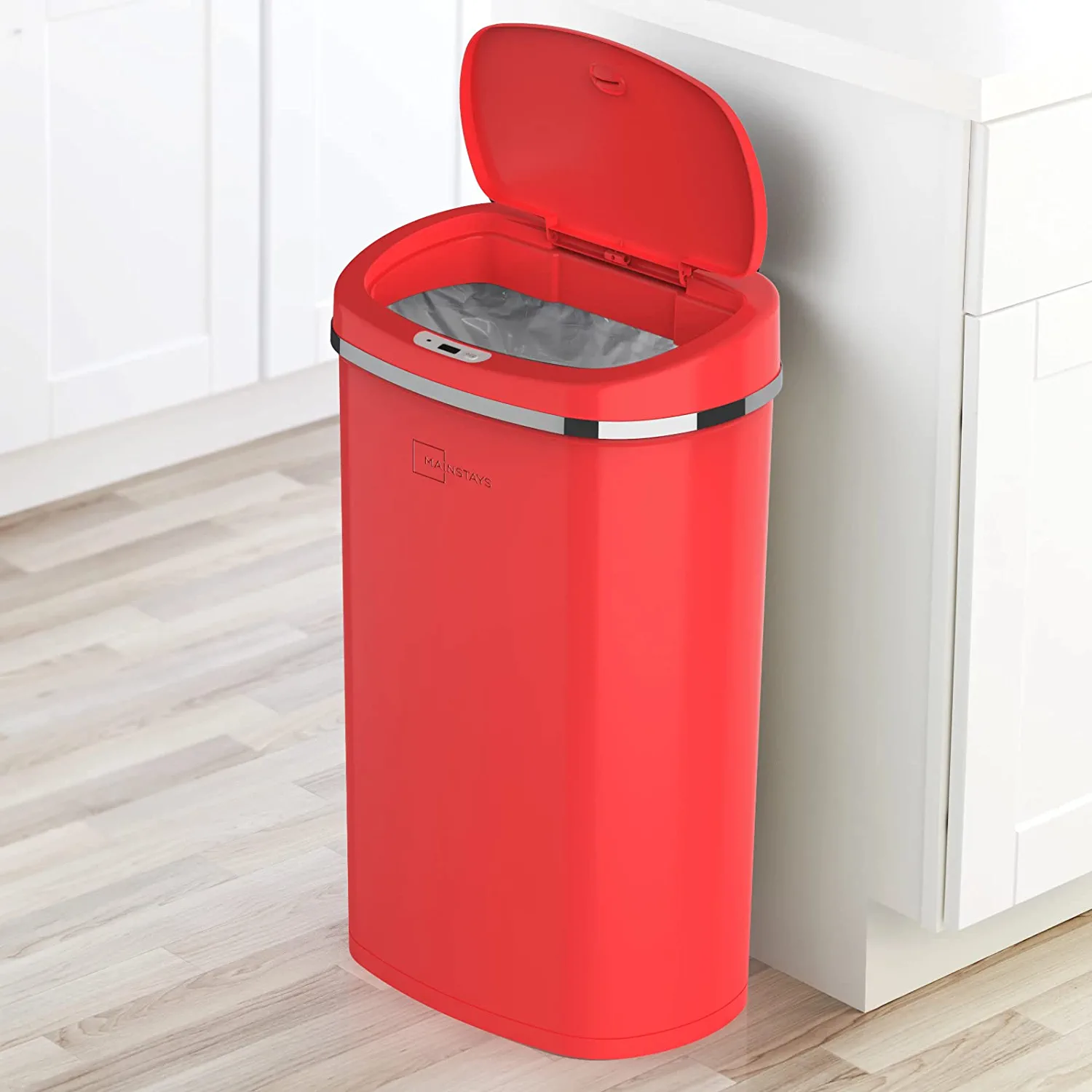 Mainstays 13.2 gal/50 L Motion Sensor Kitchen Garbage Can， Red Stainless Steel