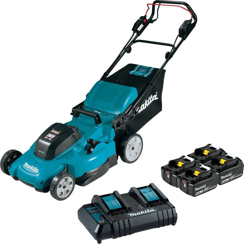 Makita 18-Volt X2 (36V) LXT Cordless 21 in. Self-Propelled Lawn Mower Kit (4 Batteries 5.0Ah) with bonus 18-Volt String Trimmer XML11CT1-XRU02Z