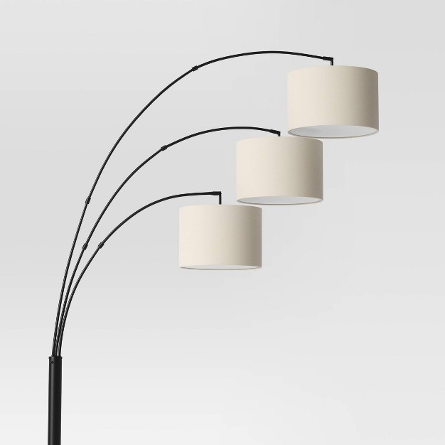 Avenal 3 head Shaded Arc Floor Lamp Black