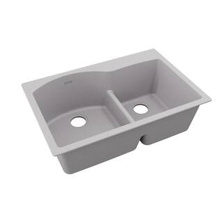 Elkay Quartz Classic Greystone Quartz 33 in. 6040 Double Bowl Drop-In Kitchen Sink with Aqua Divide ELGH3322RGS0