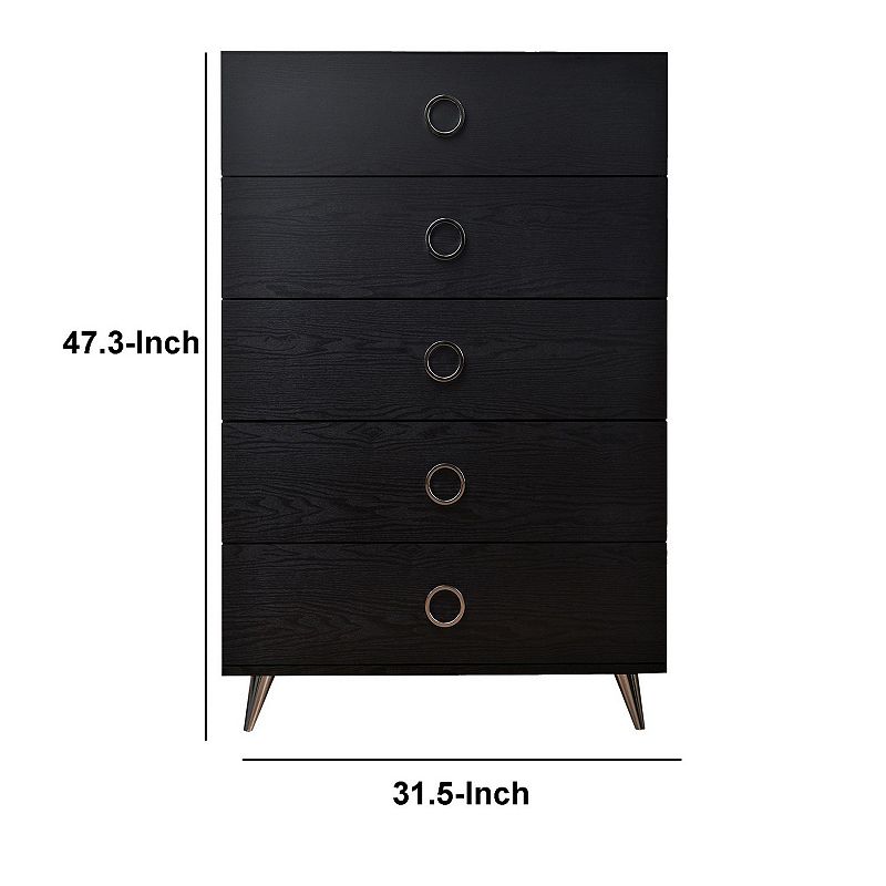 Five Drawers Wooden Chest In Contemporary Style， Black