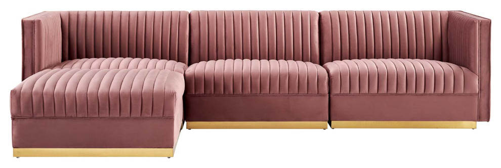 Sanguine Channel Velvet 4 Piece Modular Sectional Sofa   Contemporary   Sectional Sofas   by Modway  Houzz