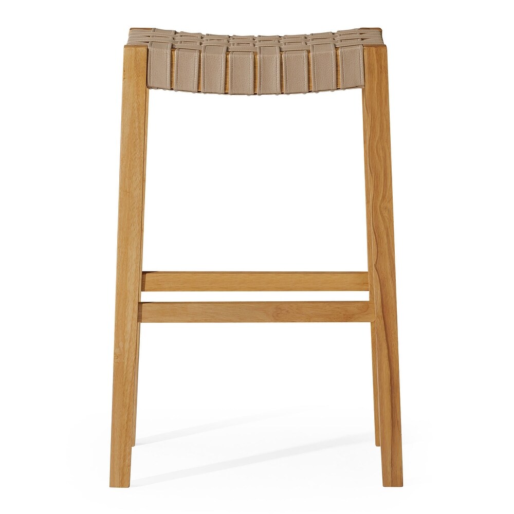 Maven Lane Emerson Bar Stool in Weathered Natural Wood Finish with Avanti Bone Vegan Leather   Brown   Bar   31\