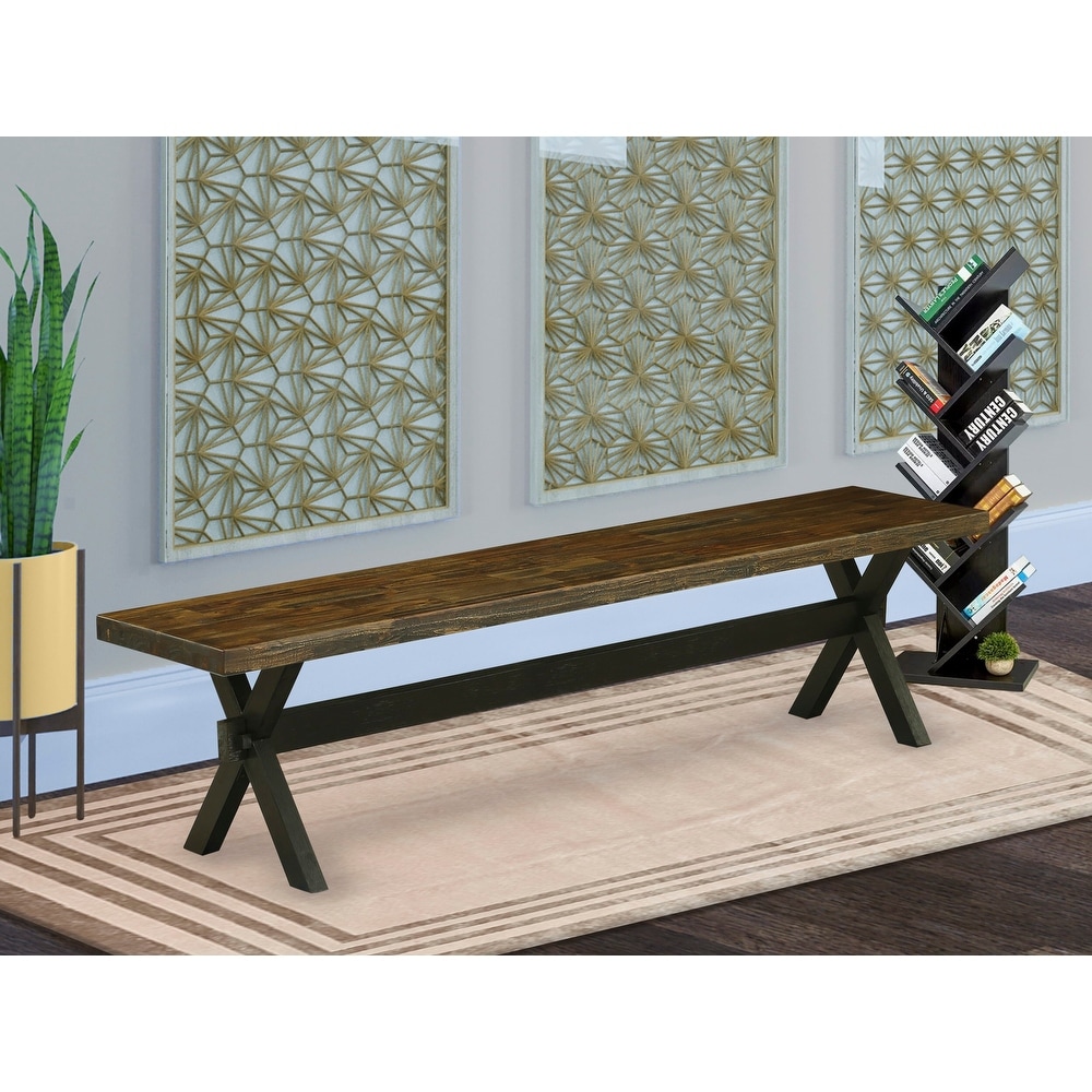 East West Furniture X Style Modern Dining Bench with Wooden Seat(Finish Options)