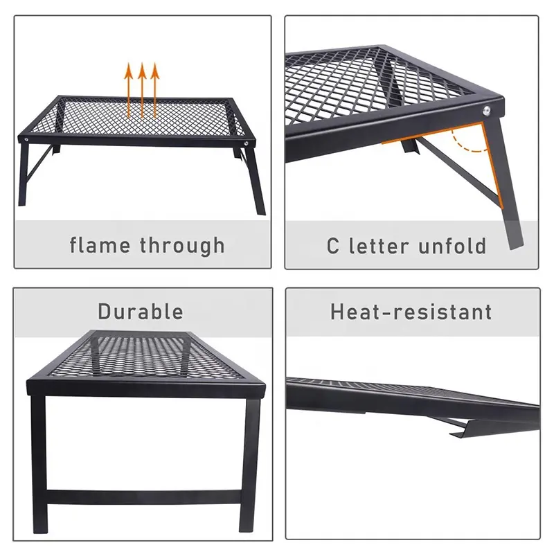 Deluxefit Folding Campfire Grill Heavy Duty Camp Grill Portable Over Fire Grill Grate for Outdoor Picnic