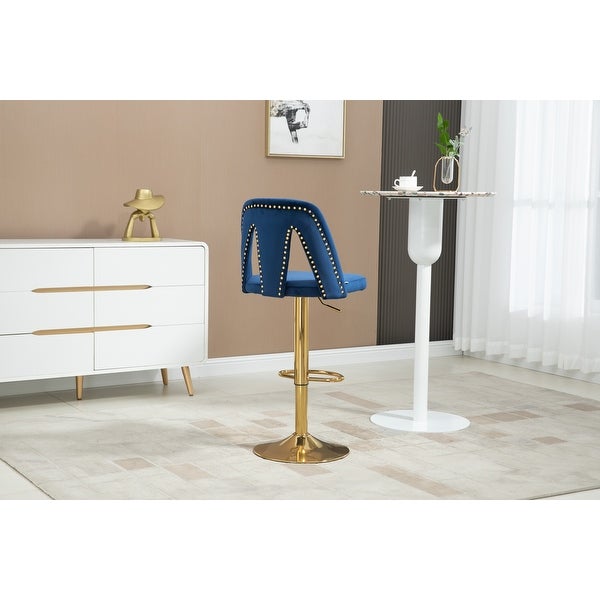 Bar Stools with Footrest and Base Swivel Height Adjustable Mechanical Lifting Velvet， Golden Leg，Easy Assemble