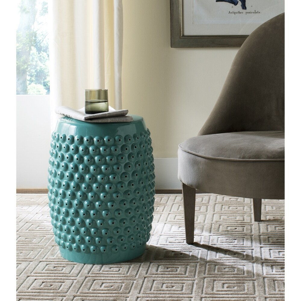 SAFAVIEH Stella Aqua Nailhead Ceramic Decorative Garden Stool