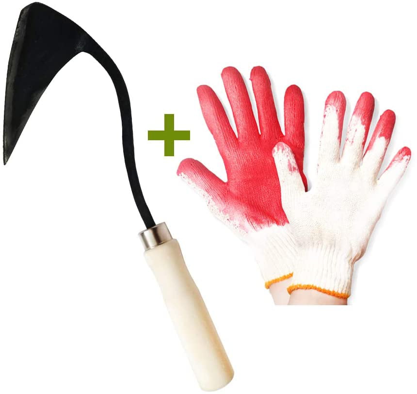 Quality Handmade Ho Mi - Korean Style Garden Hoe Weeding Hand Forged Steel Gardening Tool And String Knit Red Palm Latex Dipped Working Gloves