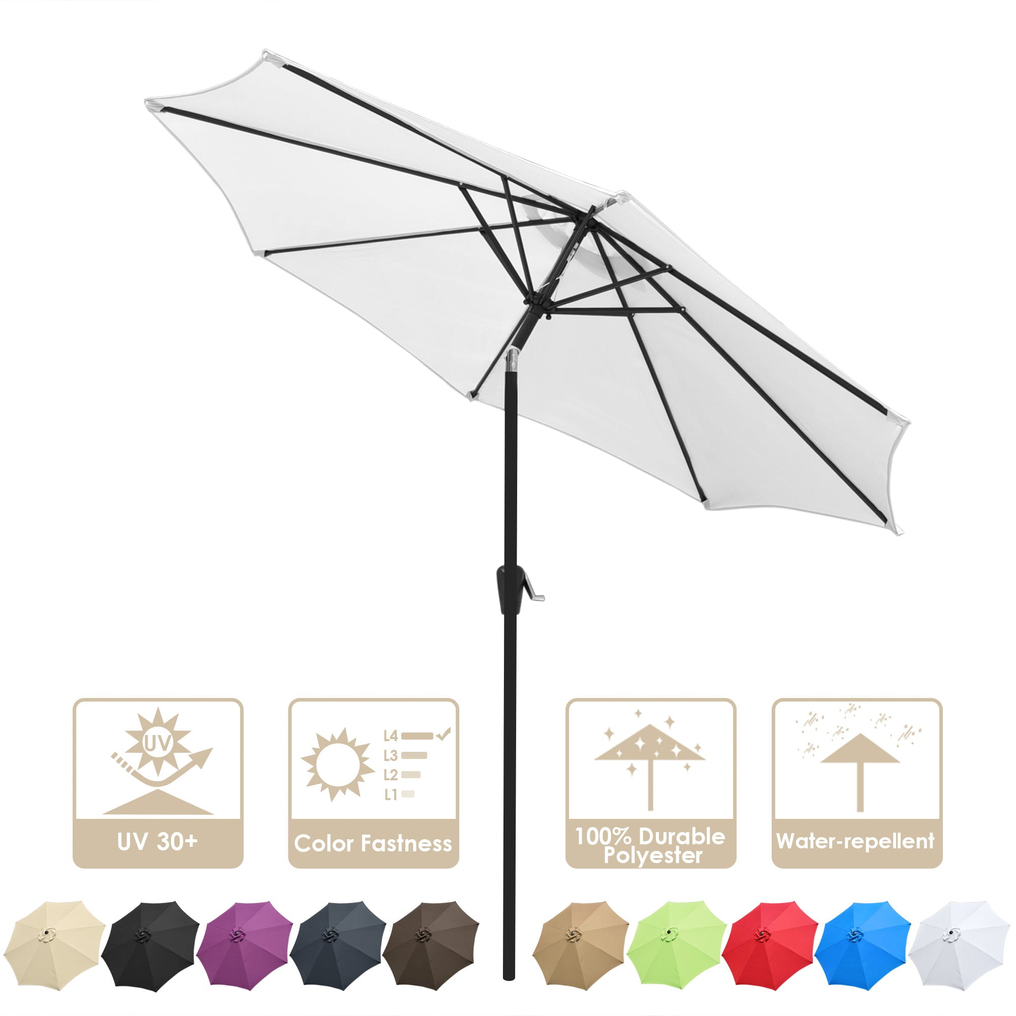 LAGarden 9ft UV 30+ Aluminum Outdoor Patio Umbrella with Crank & Tilt 8 Rib Air-vented for Garden Table Deck Yard Beach